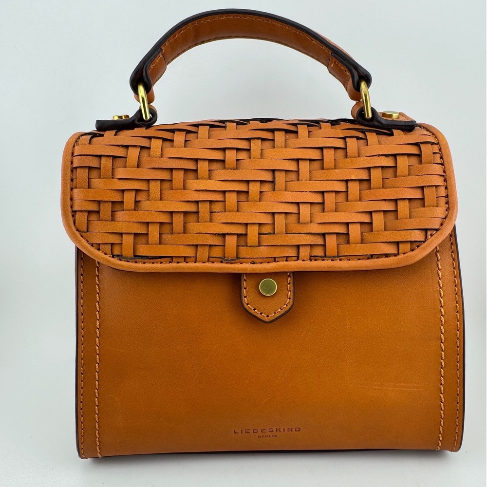 Liebeskind Berlin Woven Flap Leather Crossbody Bag Small Tan Excellent Satchel